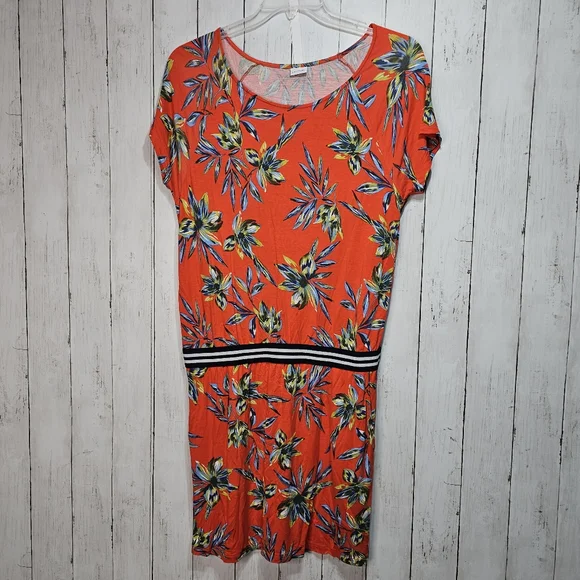 Lascana Tropical Orange/Red Floral Short Sleeve Pullover Knit Dress Size 8. - Picture 2 of 10